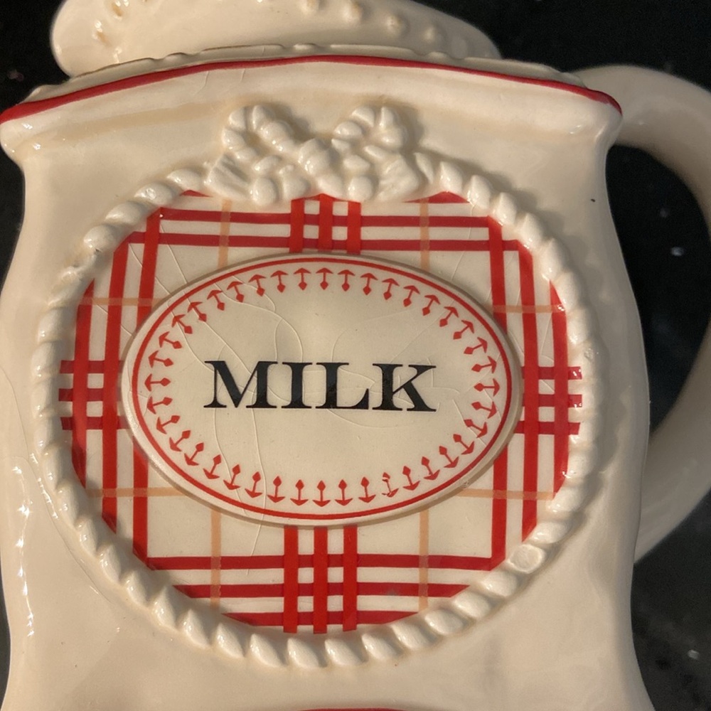 Farmhouse SET Sugar & Creamer Dark Red & Cream Plaid Rustic Cottagecore Country - Picture 14 of 16